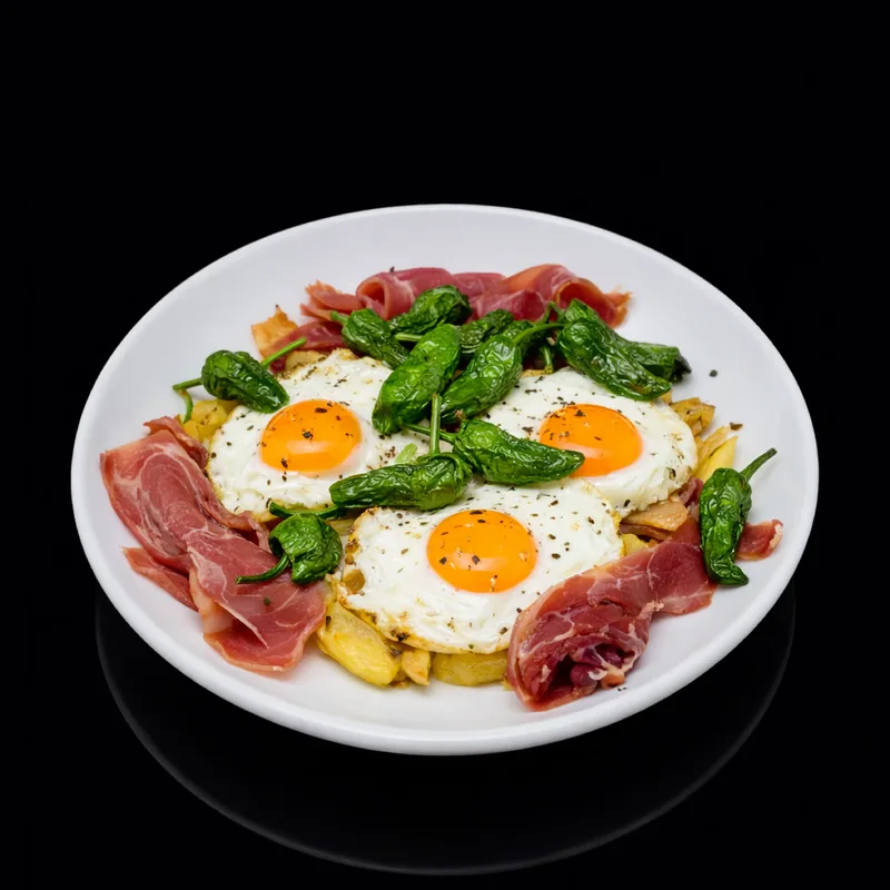 Con jamón serrano · Huevos estrellados · Punto Estrella 24h